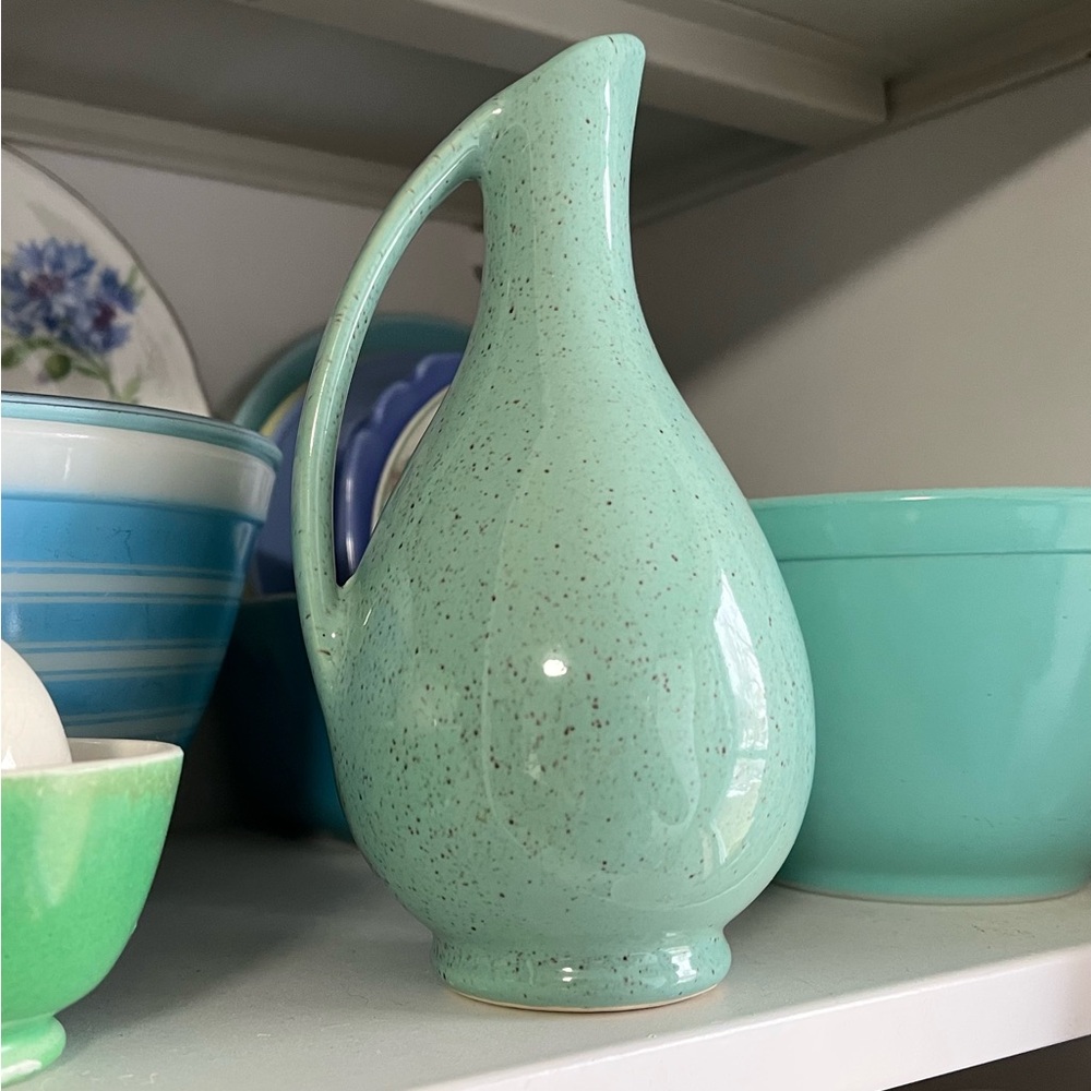 Vintage midcentury Speckled robins eggs blue Ceramic Pitcher or bud vase